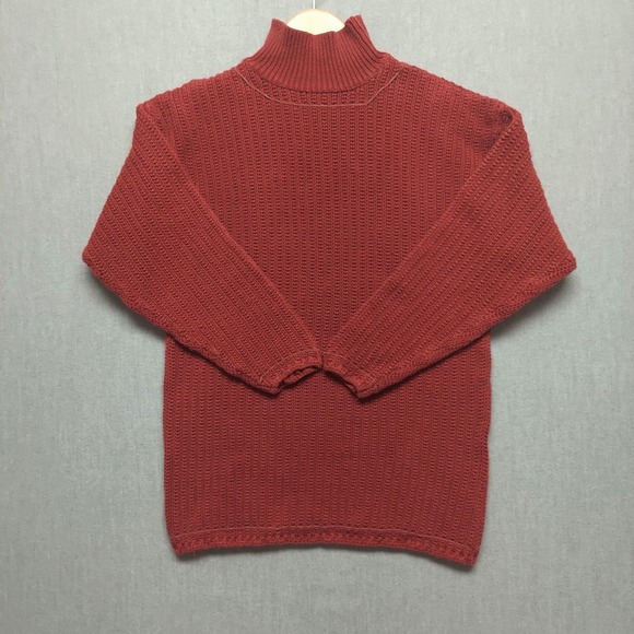 Cambridge Dry Goods Sweaters - Womens Chunky Knit Mock Neck Sweater S Rust‎ Colored Cozy Whipstitch Cottagecore